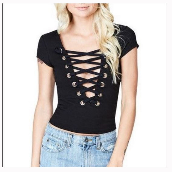 LF deep V Lace Up Shirt - Picture 2 of 3